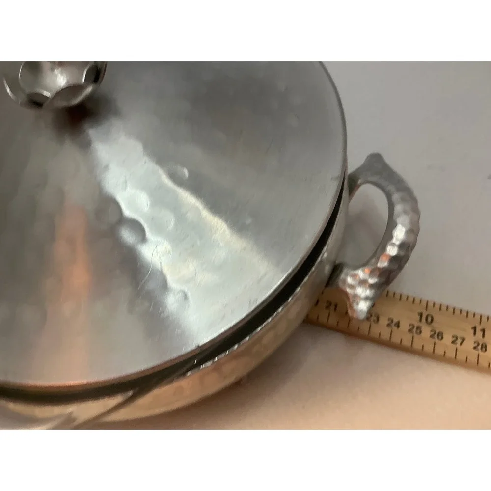 Vintage Hammered Aluminum Casserole Dish with Glass Insert Silver 9in